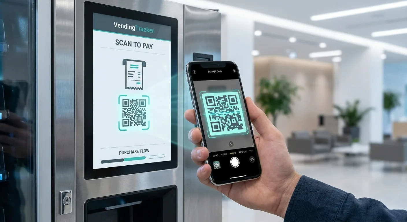 Vending-Maschine mit dynamischem Zahlungs-QR auf dem Bildschirm