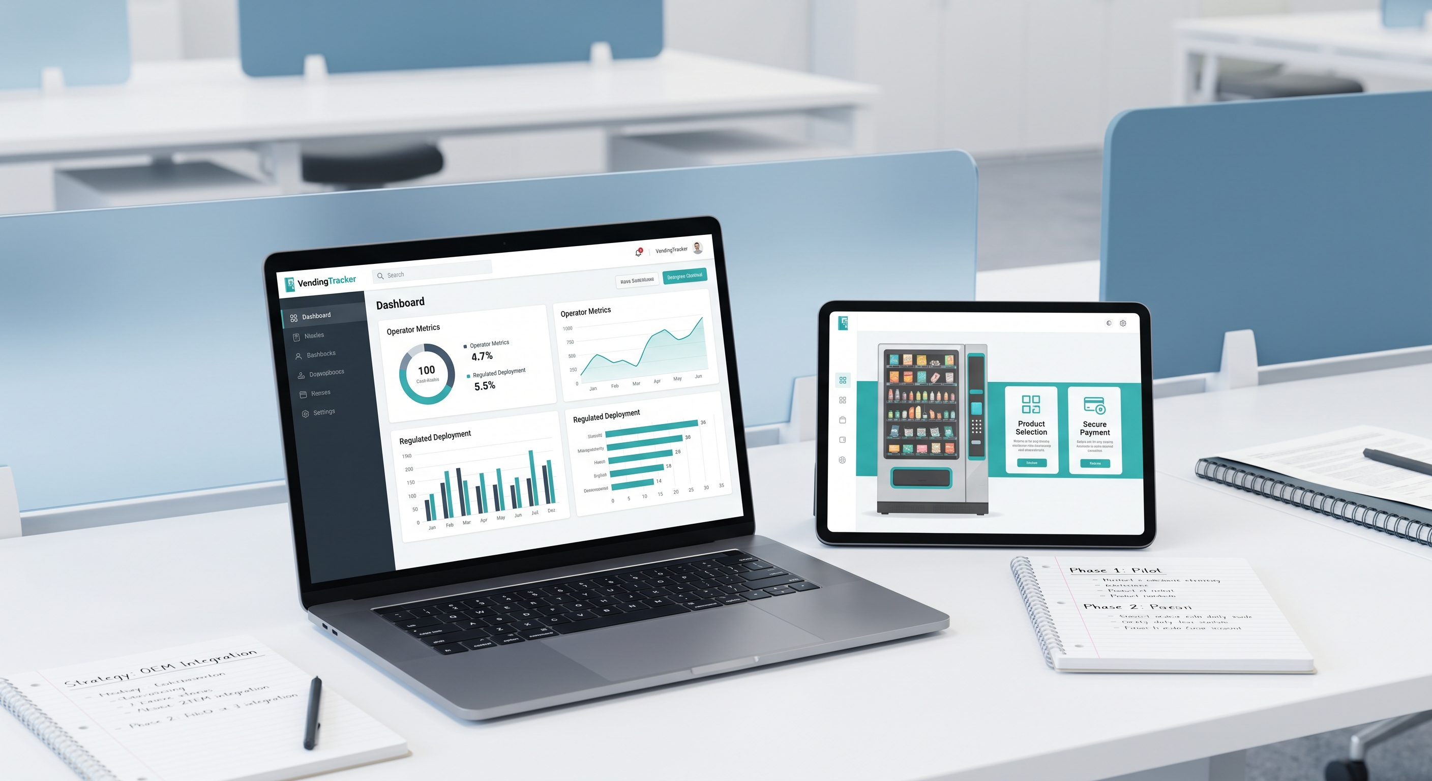 Workspace für Vending-Software-Planung und Maschinenoberfläche rund um VendingTracker