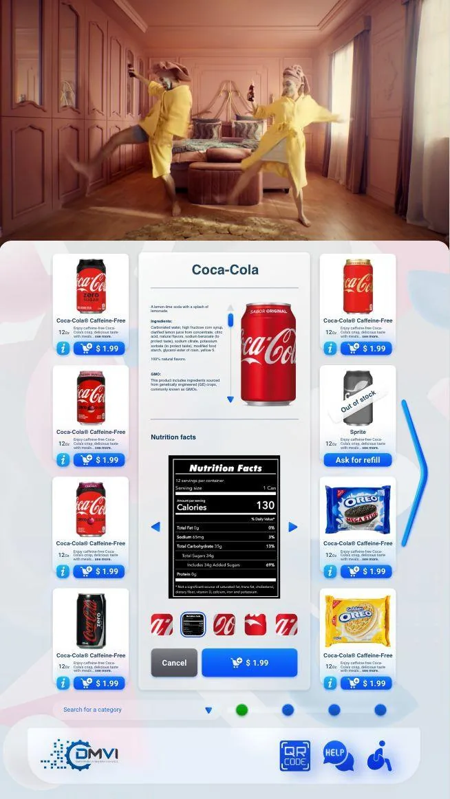 VendingTracker Touchscreen-Oberfläche im Hochformat mit Checkout