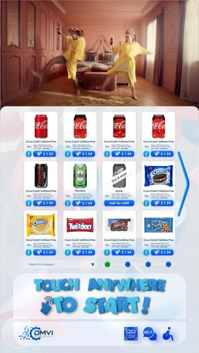 VendingTracker Touchscreen-Oberfläche im Hochformat mit der Startansicht